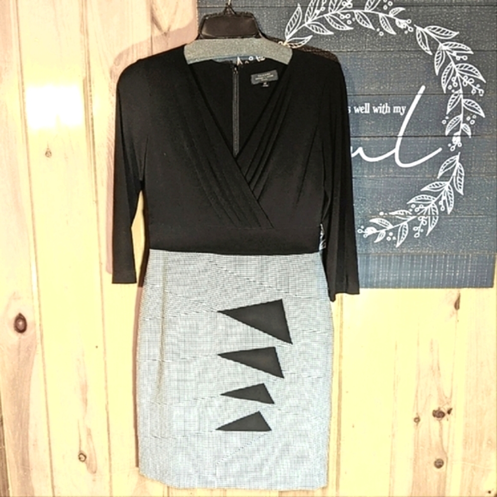 TAHARI ARTHUR S. LEVINE Dress Black & White Houndstooth Straight Career Petite 4